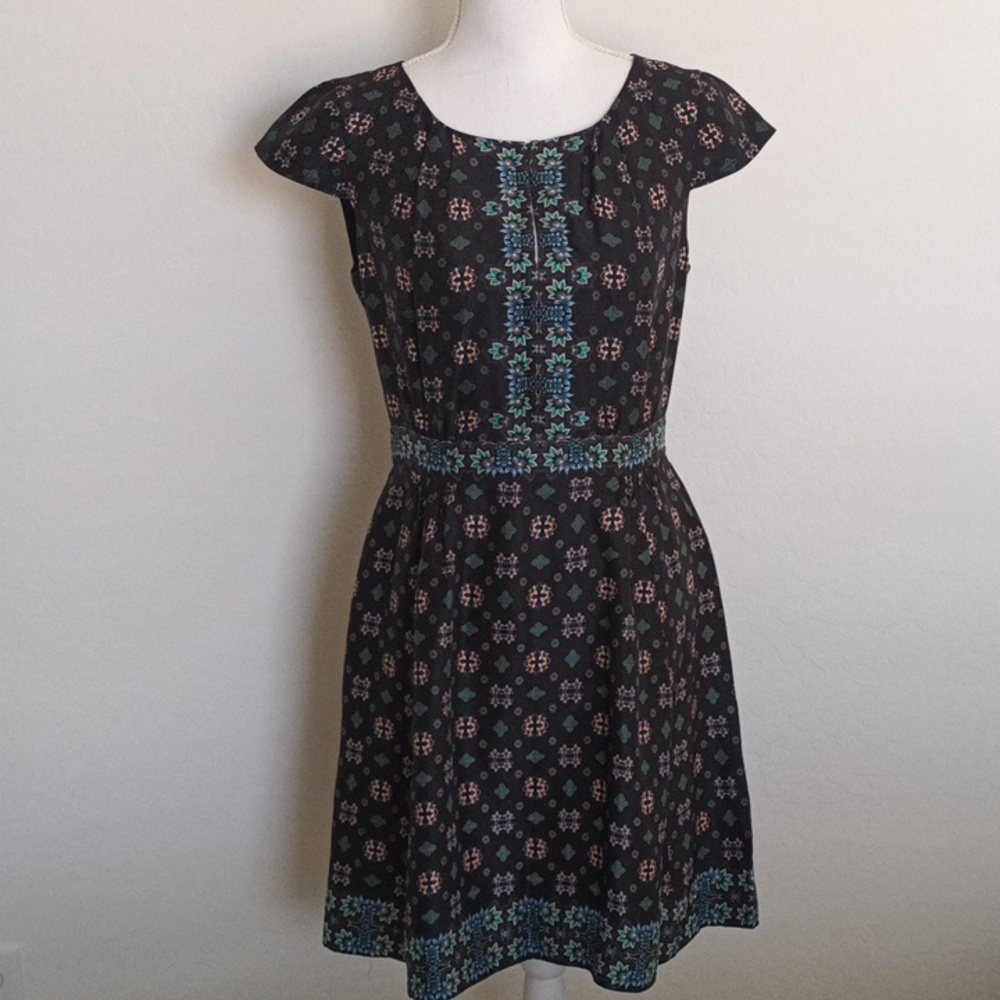 J Crew Mirrored Floral Silk Dress With Cap Sleeves Size 6